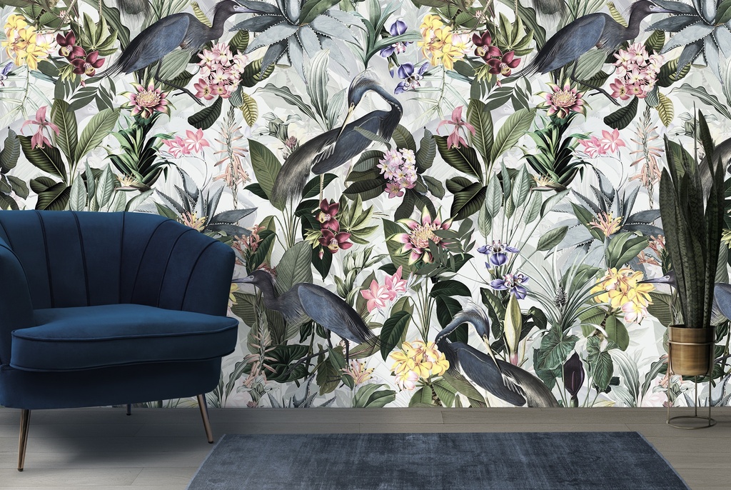 Blue Herron Leaves Wall Mural by Uta Naumann