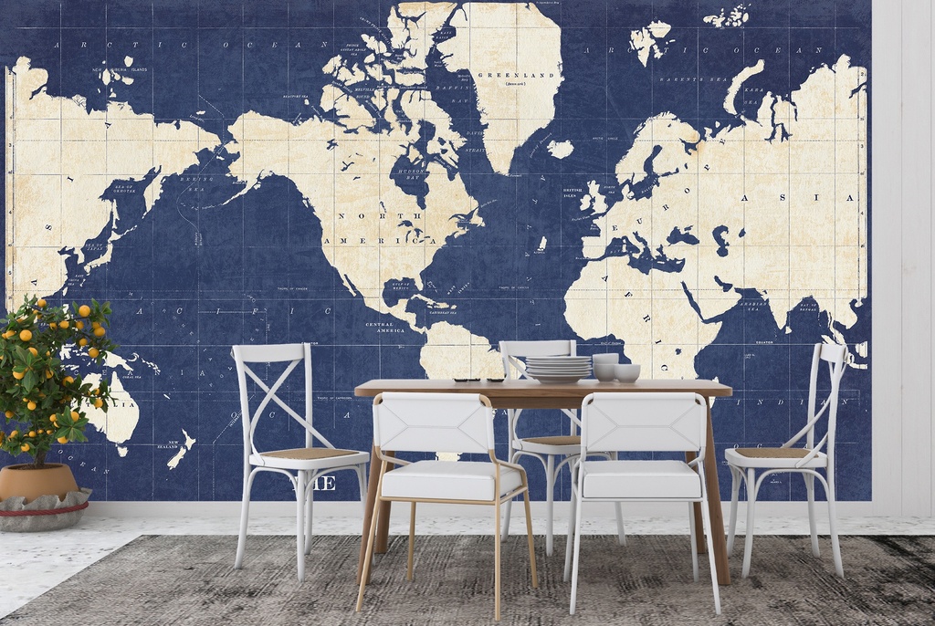 Blueprint World Map Wall Mural by Sue Schlabach