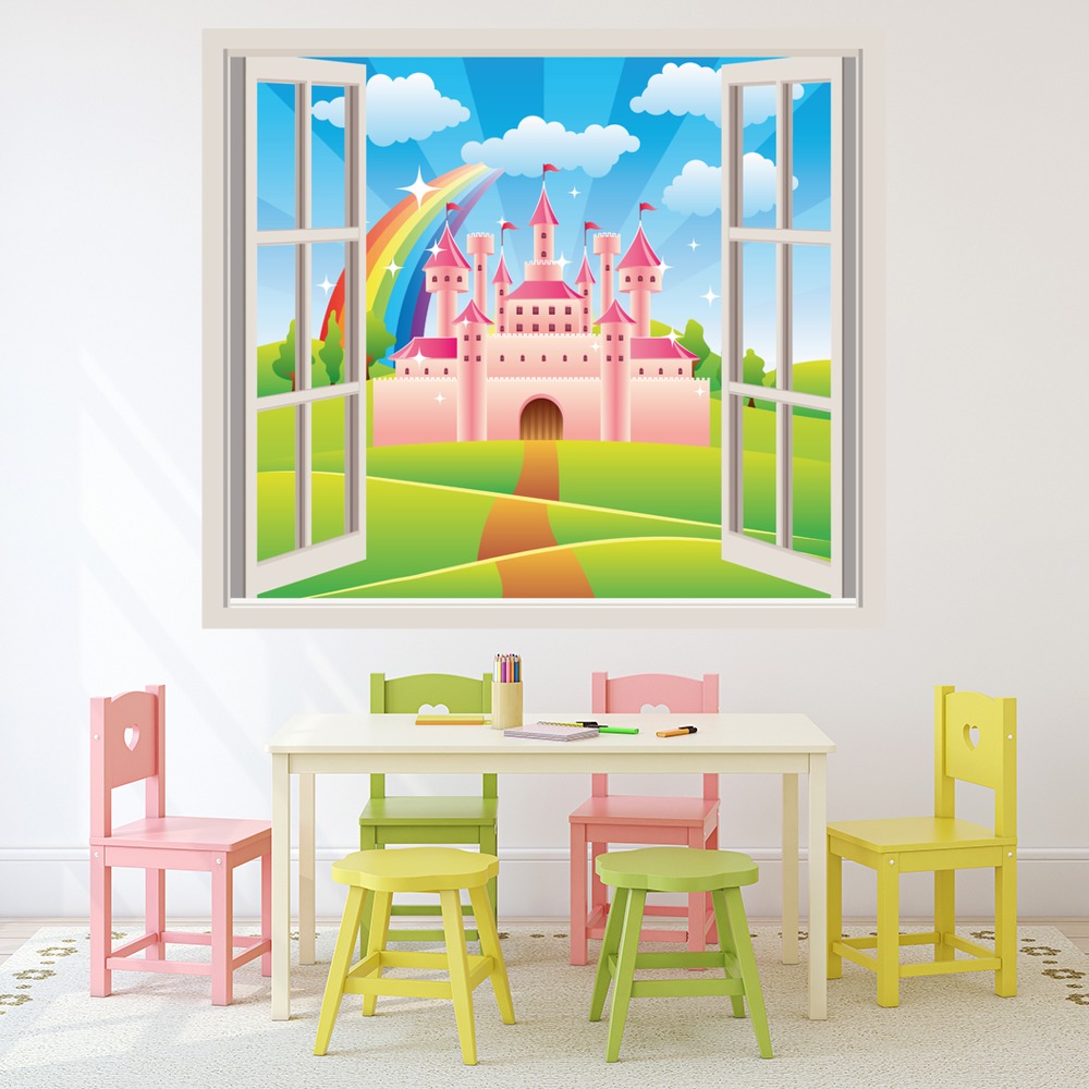 Pink Princess Castle 3D Window Wall Sticker | Icon Wall Stickers