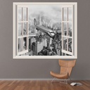 Airplane over New York 3D Window Wall Sticker