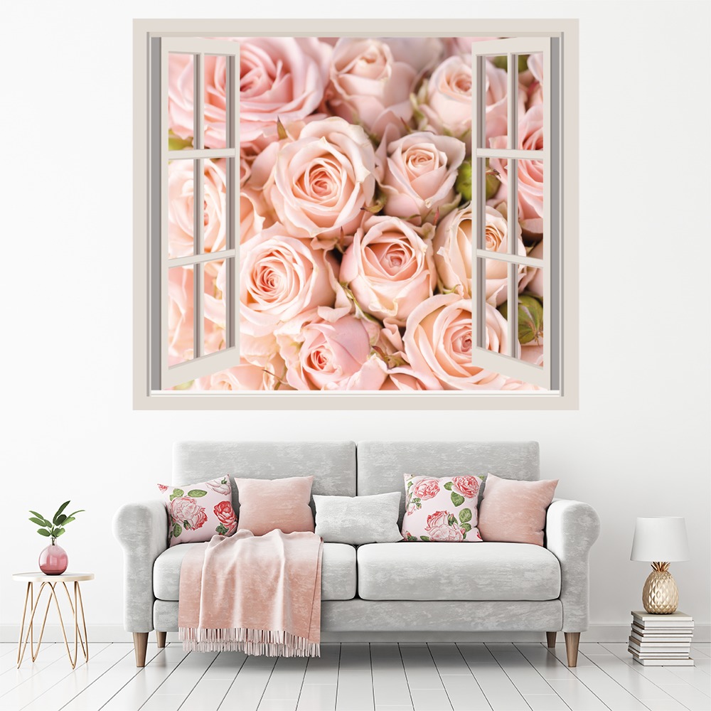 Pink Roses 3D Window Wall Sticker