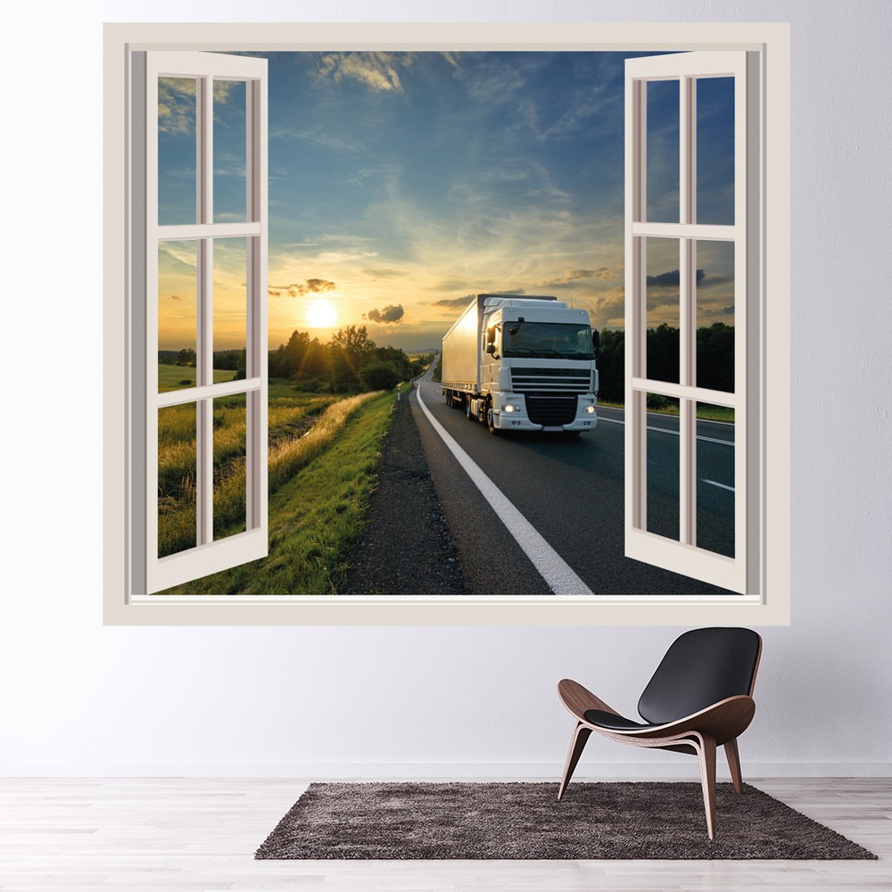 Lorry Sunset 3D Window Wall Sticker | Icon Wall Stickers
