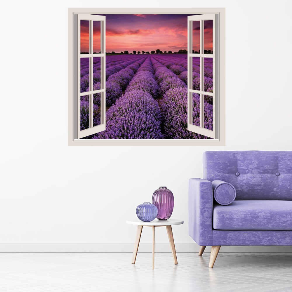 Purple Lavender Field 3D Window Wall Sticker | Icon Wall Stickers