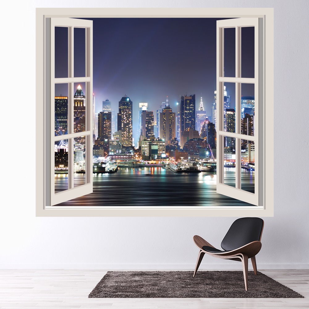 New York At Night 3D Window Wall Sticker