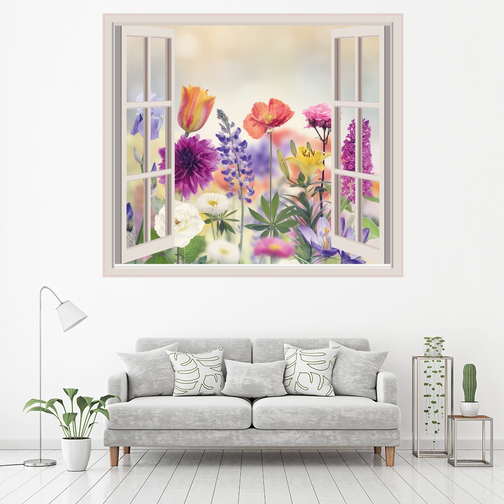 Vibrant Flowers 3D Window Wall Sticker