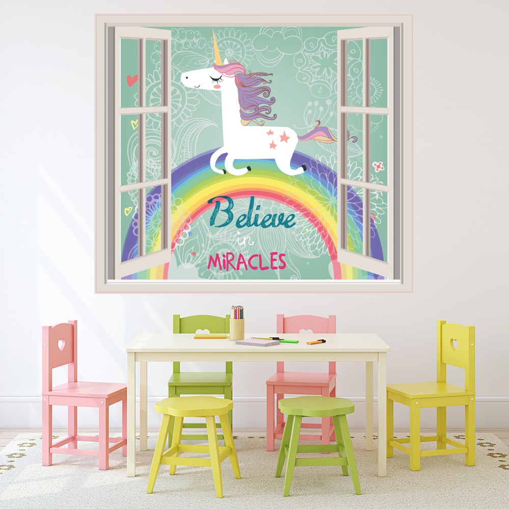 Rainbow Unicorn 3D Window Wall Sticker - Mod1