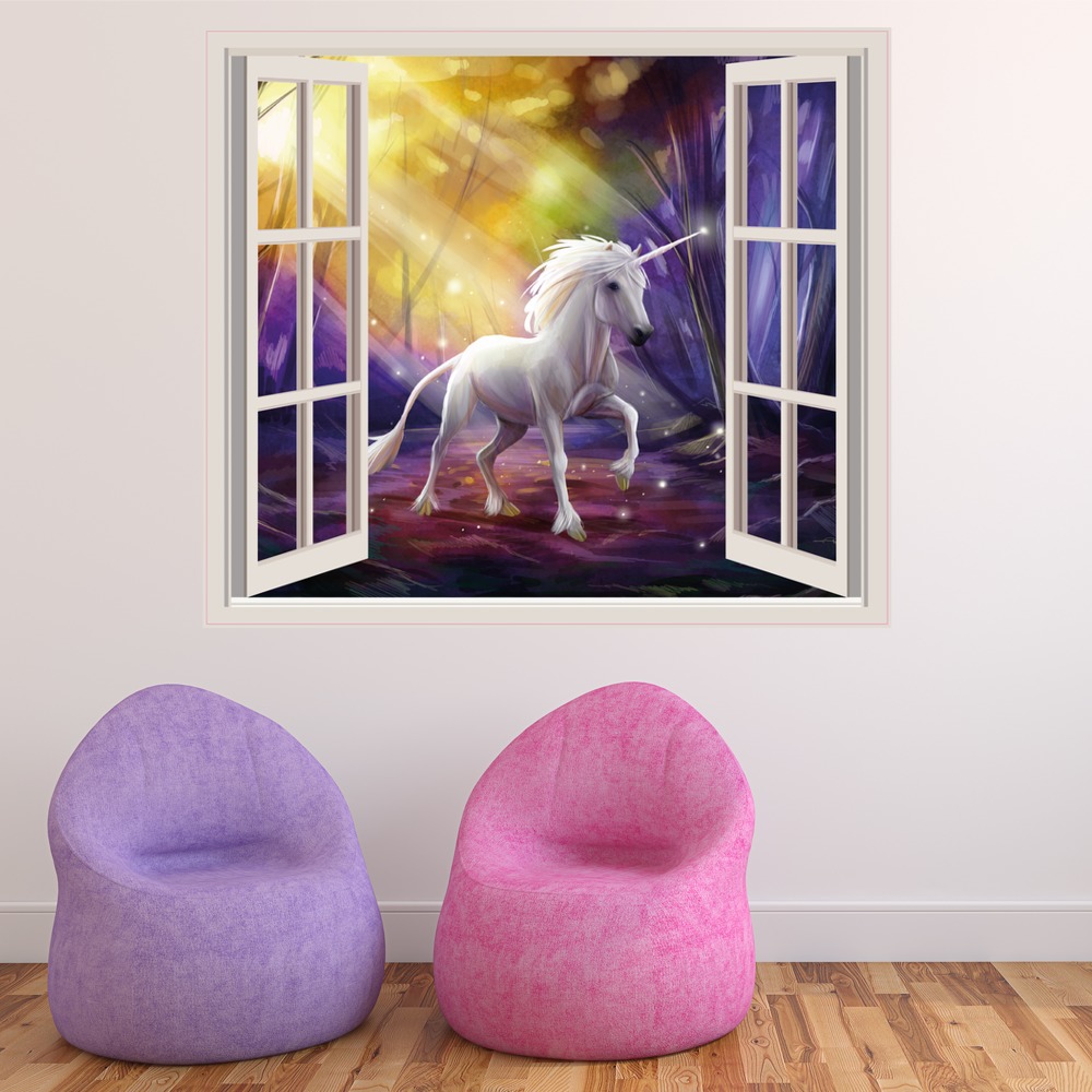 Unicorn Forest 3D Window Wall Sticker - Mod1