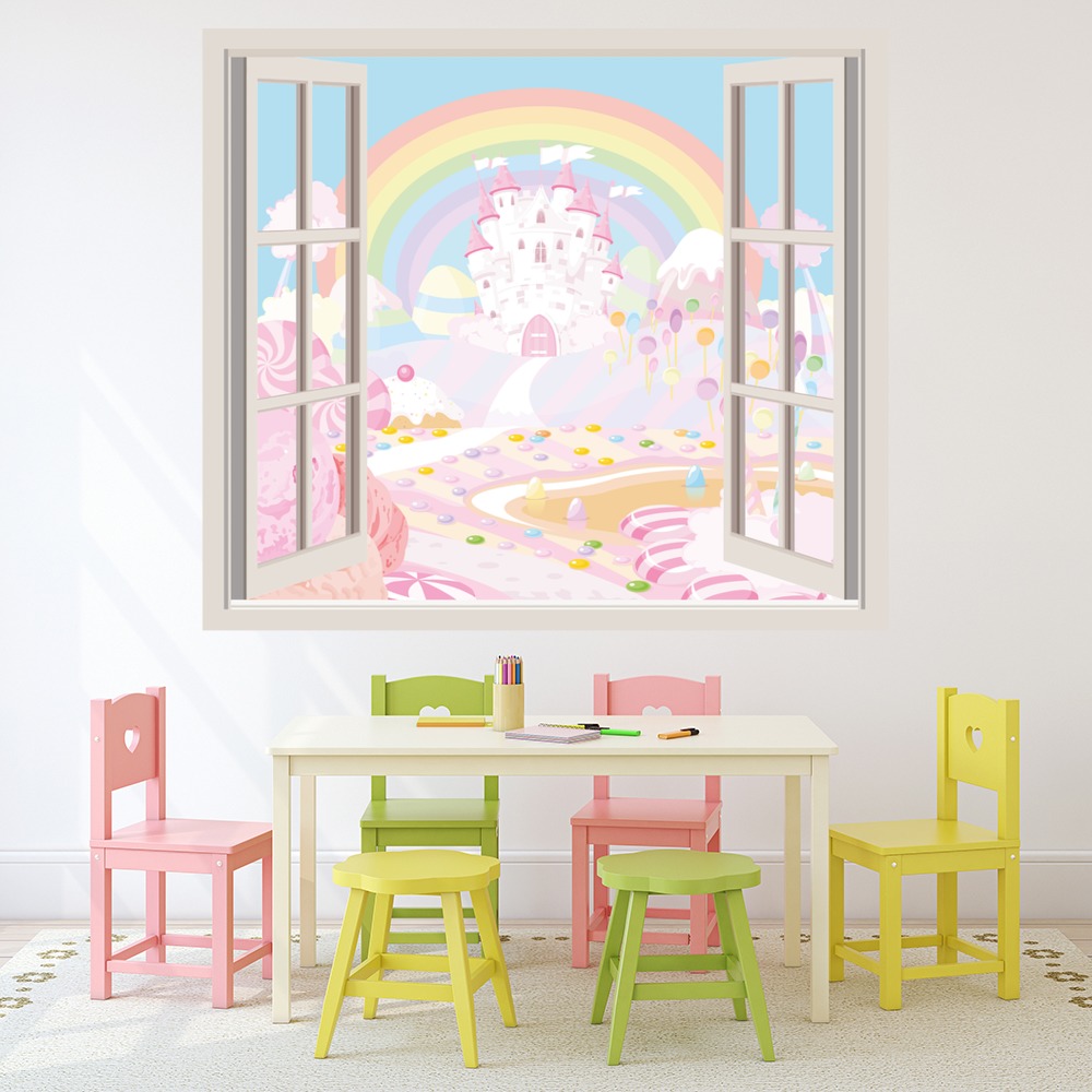 Rainbow Princess Castle 3D Window Wall Sticker