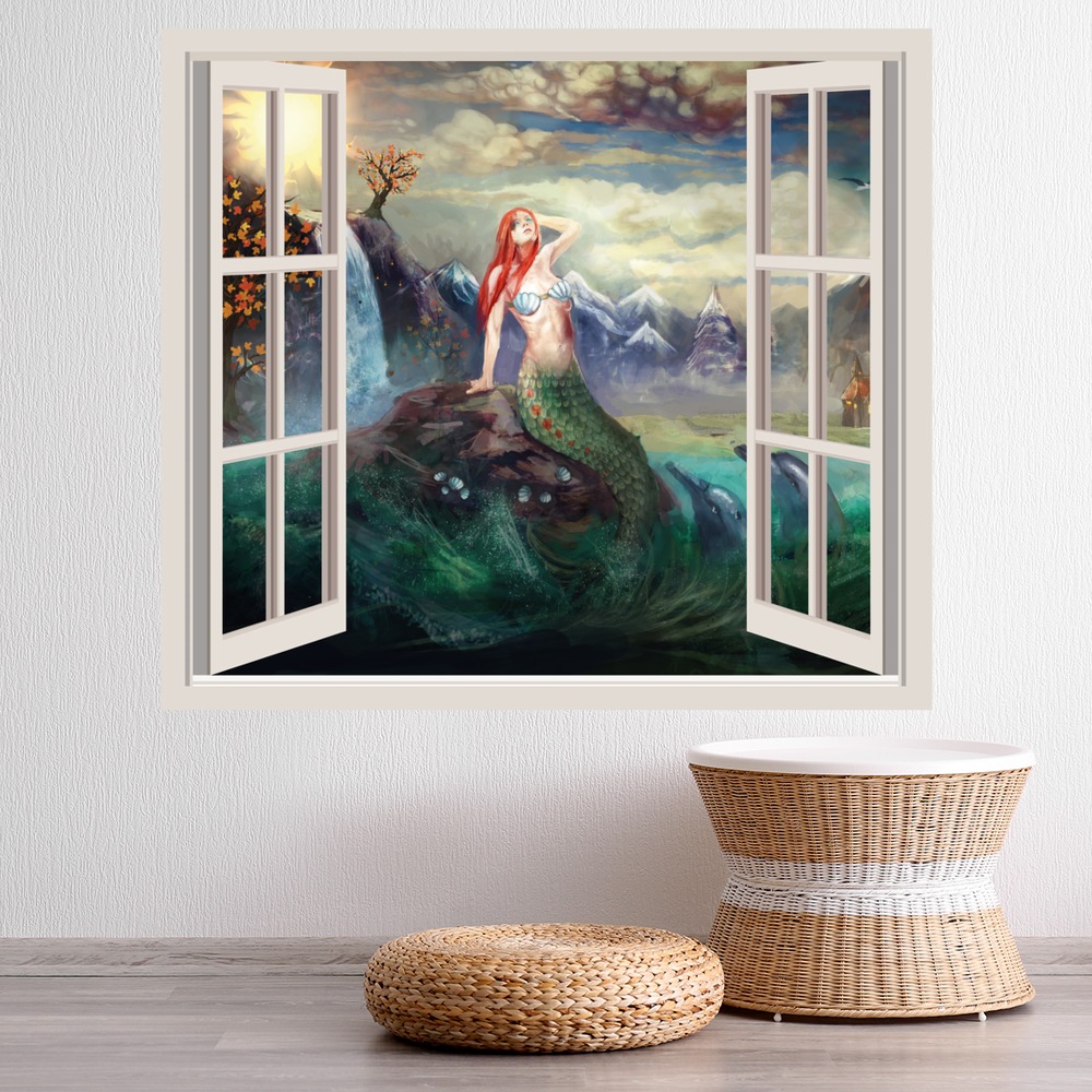 Mermaid Rock 3D Window Wall Sticker