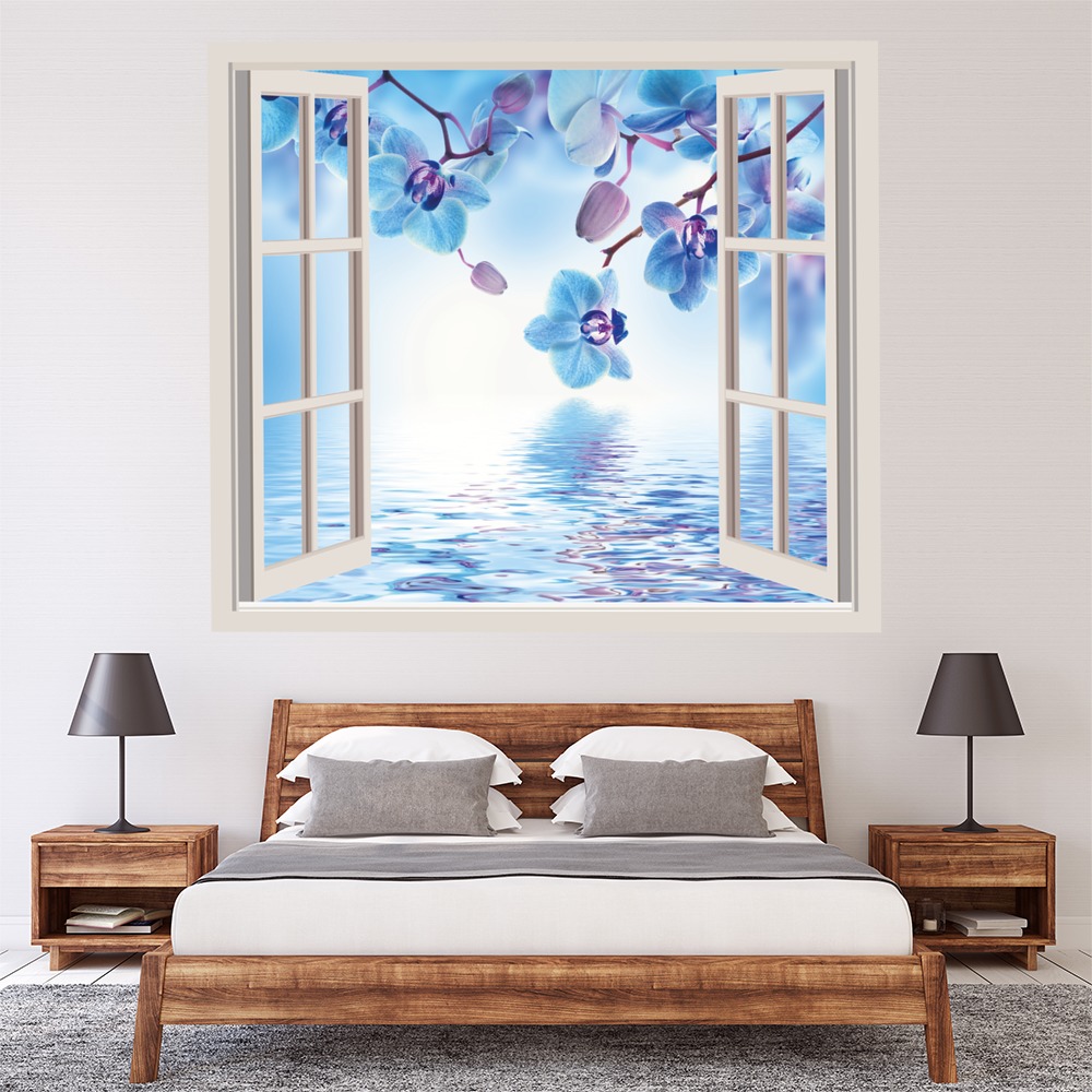 Blue Orchid Flowers 3D Window Wall Sticker