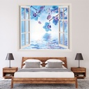 Blue Orchid Flowers 3D Window Wall Sticker