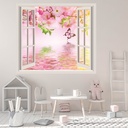 Pink Butterfly & Flowers 3D Window Wall Sticker