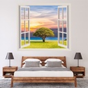 Green Tree By The Sea 3D Window Wall Sticker
