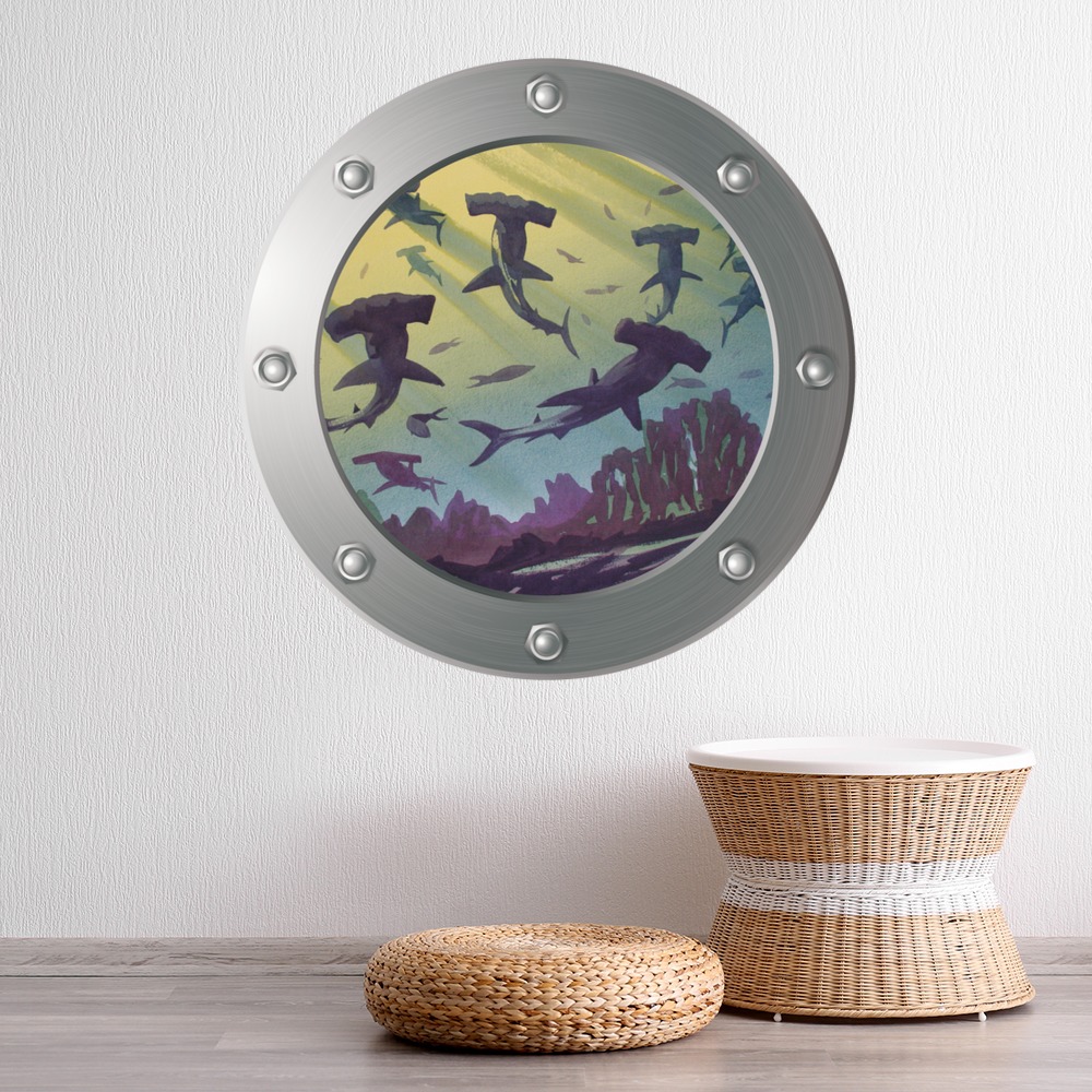 Hammerhead Sharks Porthole Wall Sticker