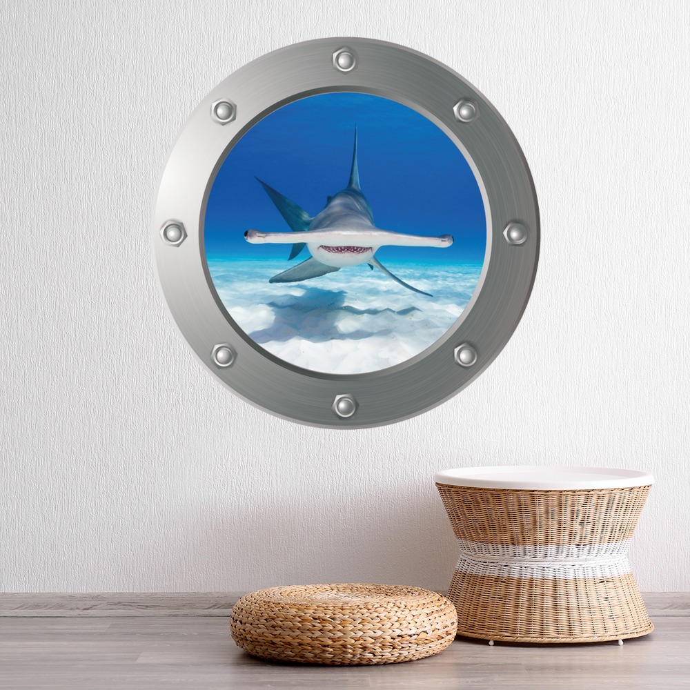 Hammerhead Shark Ocean Porthole Wall Sticker