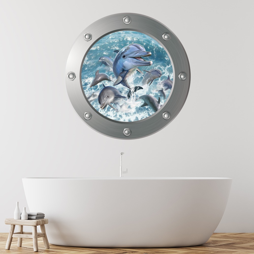 Dolphin Jump Porthole Wall Sticker