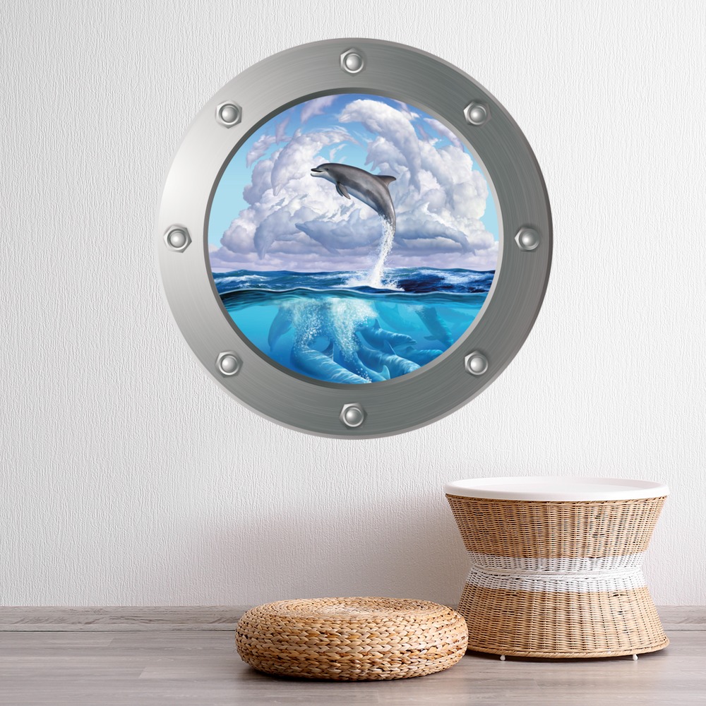 Dolphin Splash Porthole Wall Sticker