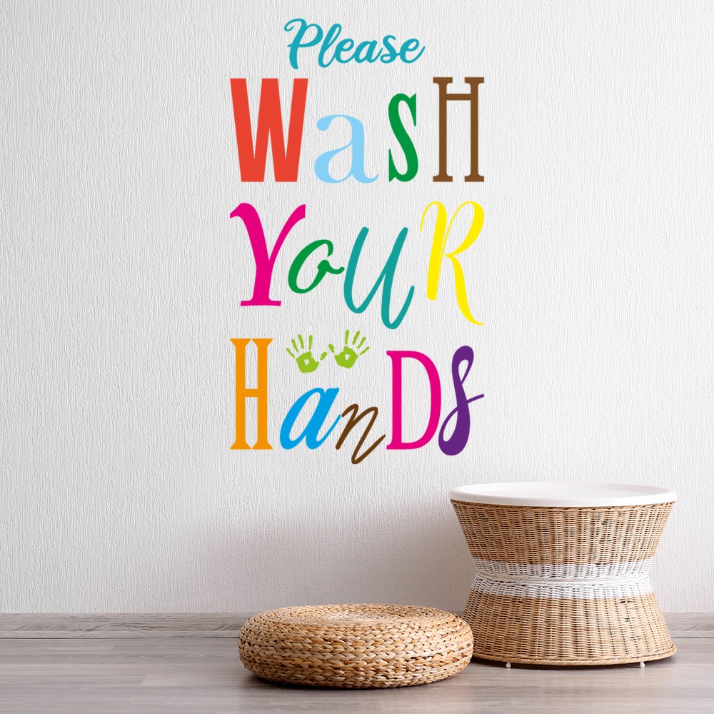 Please Wash Your Hands Colourful Bathroom Wall Sticker