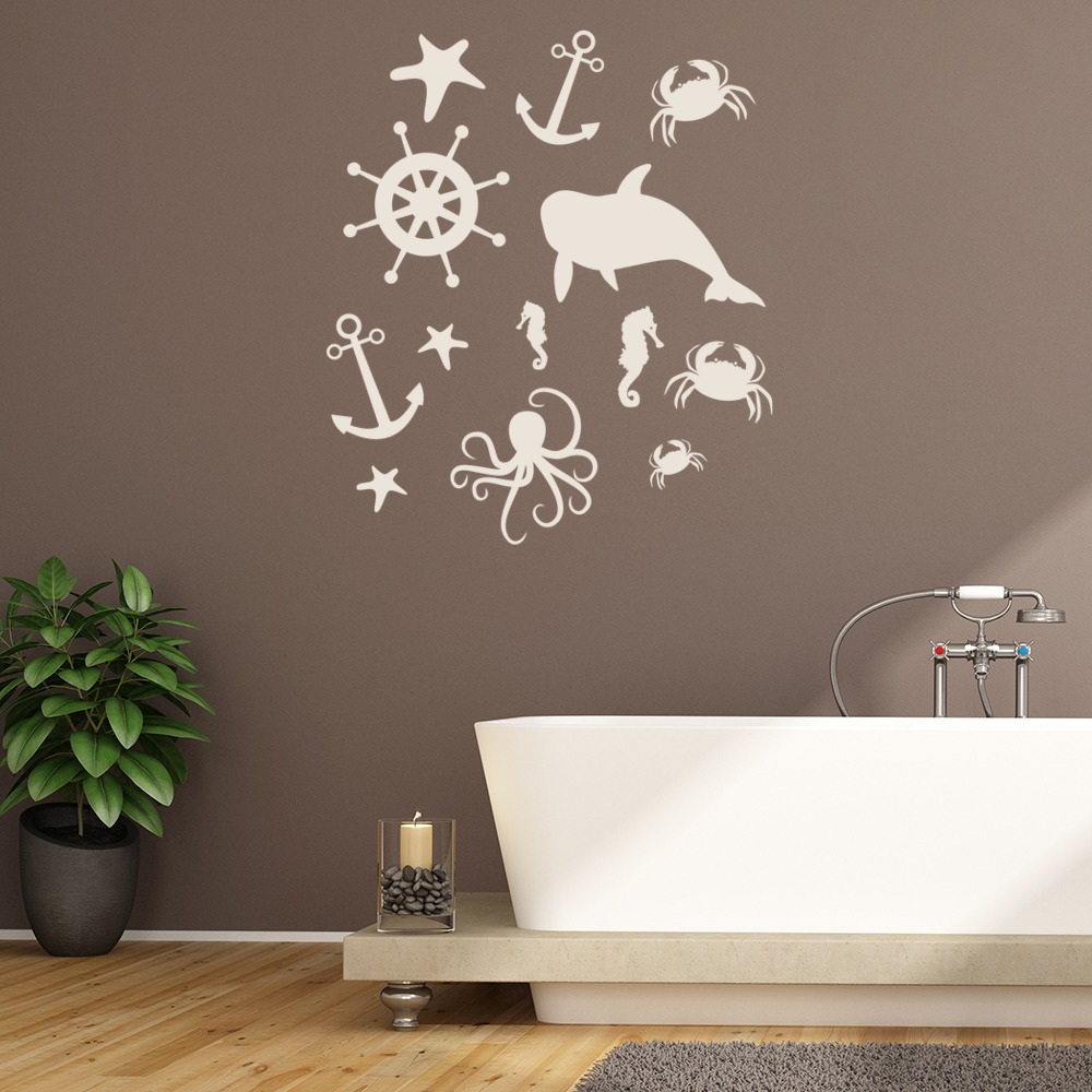 Nautical Bathroom Set Whale Anchor Wall Sticker