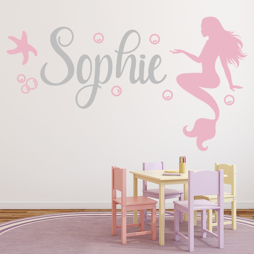 Personalised Name Pink Mermaid Wall Sticker