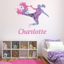 Girls Football Kick Pink Paint Splash Personalised Wall Sticker