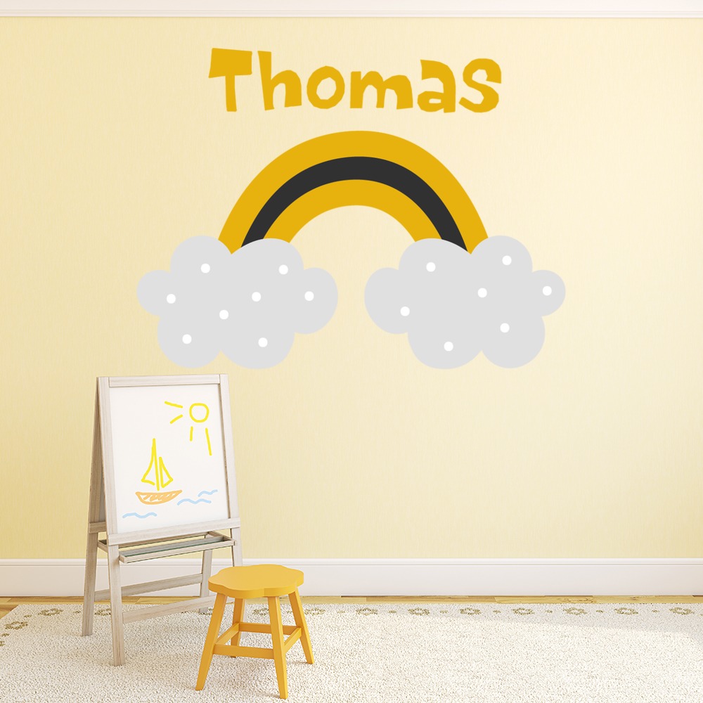 Personalised Name Yellow Rainbow Wall Sticker