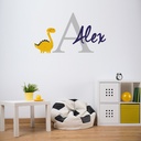 Personalised Name & Initial Yellow Dinosaur Wall Sticker