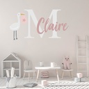 Personalised Name & Initial Pink Stork Wall Sticker