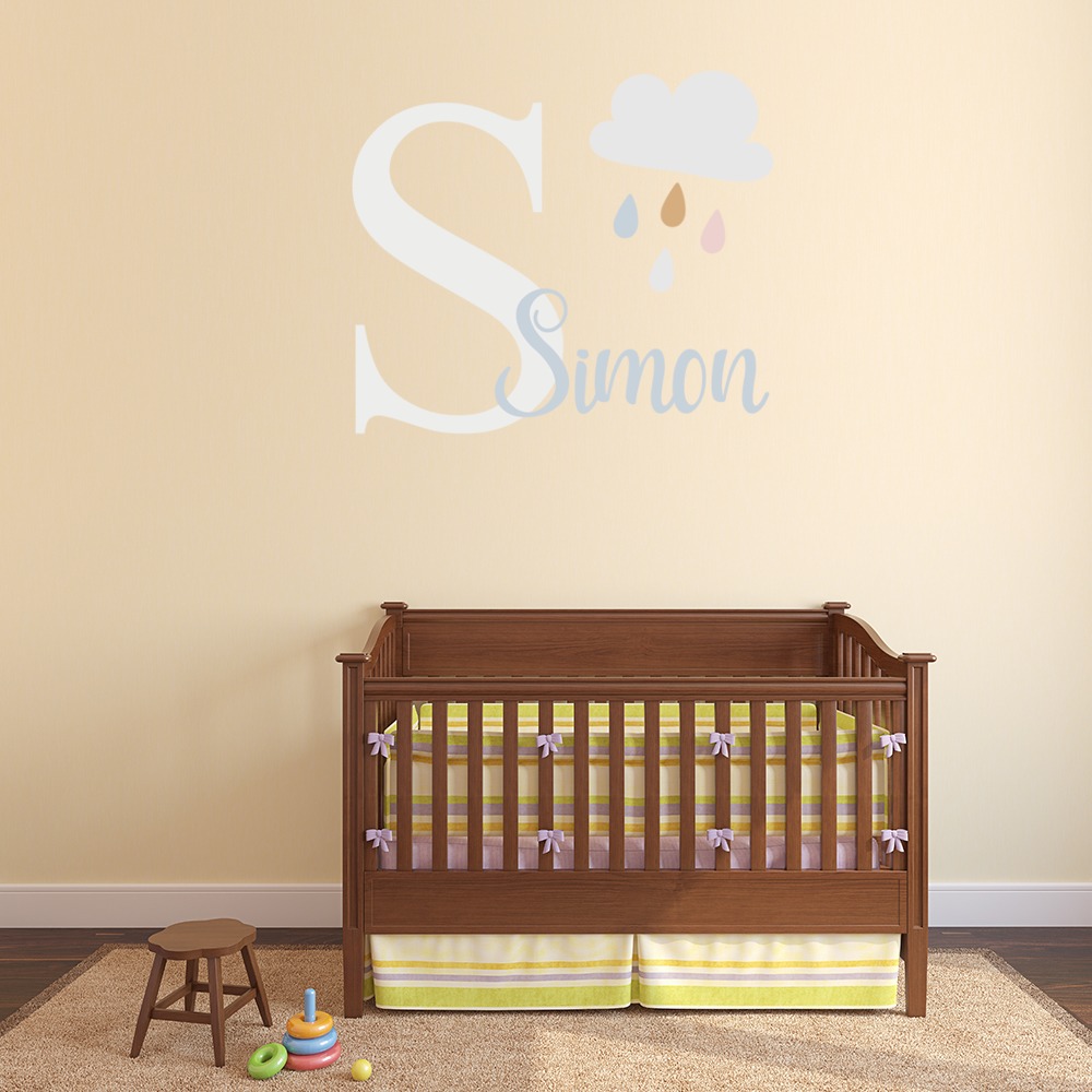 Personalised Name & Initial Rain Cloud Wall Sticker