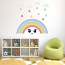 Happy Rainbow Clouds & Raindrops Wall Sticker