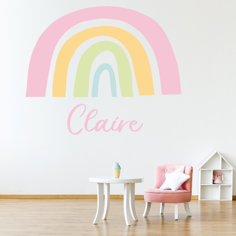 Personalised Name Pastel Pink Rainbow Wall Sticker