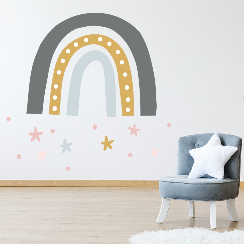 Grey Rainbow & Stars Childrens Wall Sticker