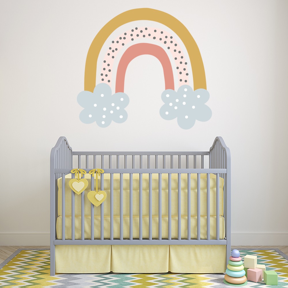 Gold & Pink Dotty Rainbow Childrens Wall Sticker