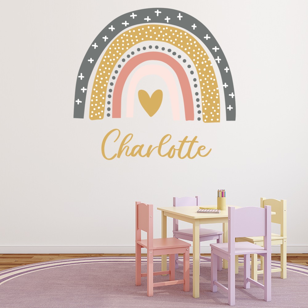 Grey, Gold & Pink Dotty Rainbow Wall Sticker