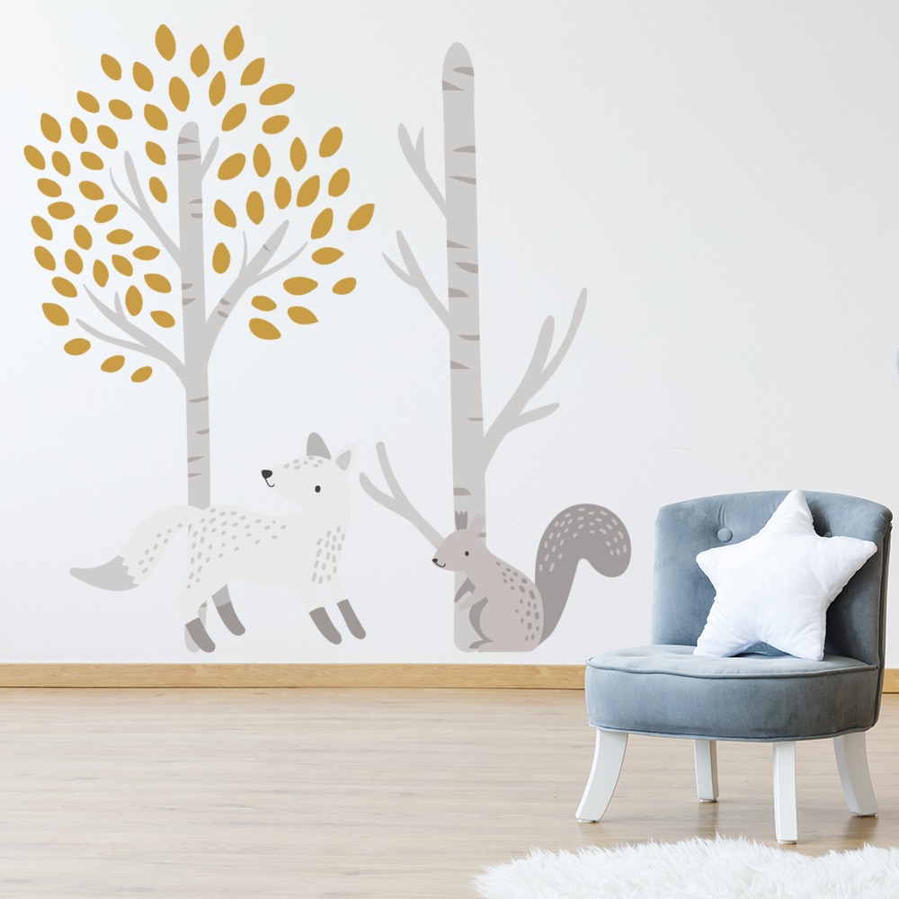 Fox & Squirrel Woodland Trees Wall Sticker