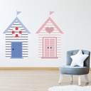 Blue & Pink Beach Huts Seaside Wall Sticker