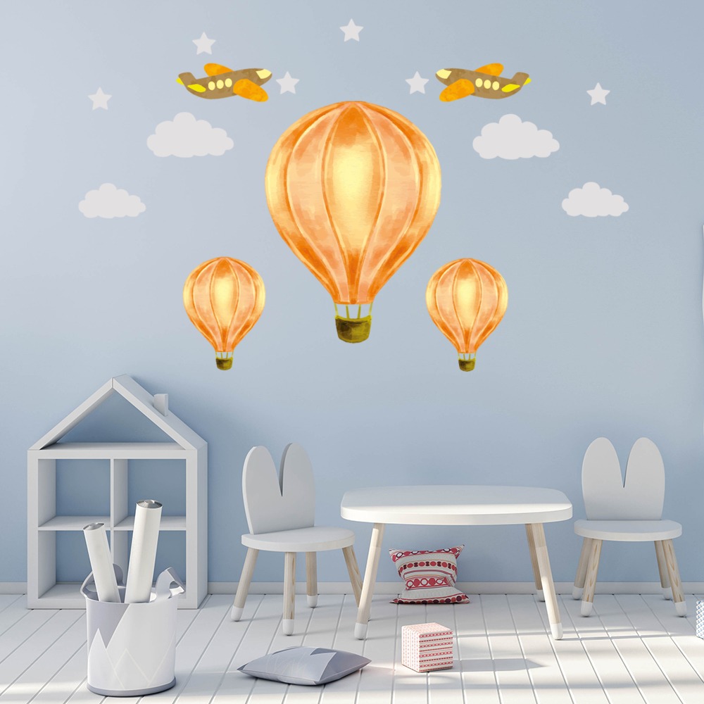 Orange Hot Air Balloons Nursery Scene Wall Sticker