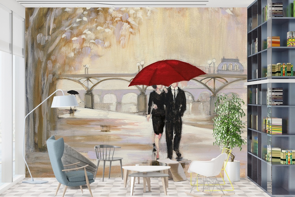 Romantic Paris - Red Umbrella Wall Mural by Julia Purinton