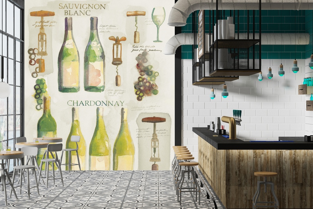 White Wine Collage Wall Mural by Michael Clark