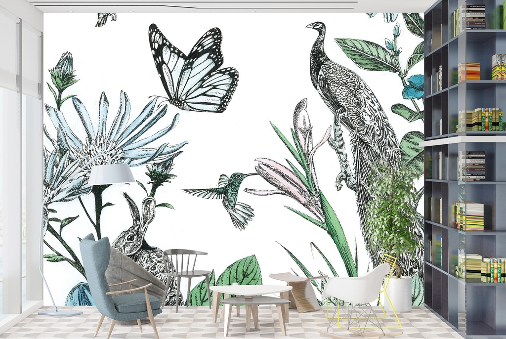 Peacock and Flowers Wall Mural by Amelia Ilangaratne
