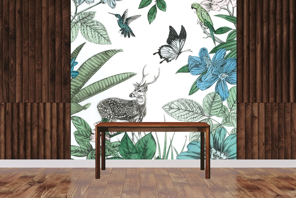 Deer and Flowers Wall Mural by Amelia Ilangaratne