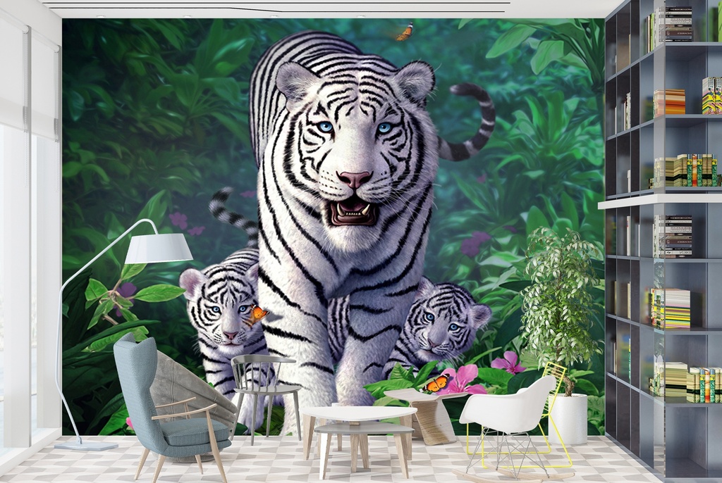 White Tigers Wall Mural by Jerry Lofaro