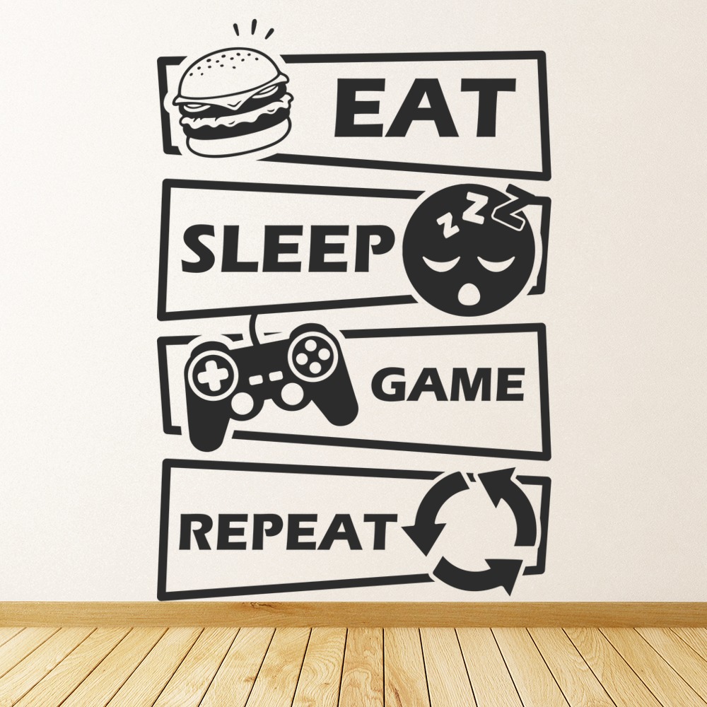 Eat Sleep Game Repeat Gamer Kids Wall Sticker - Mod4