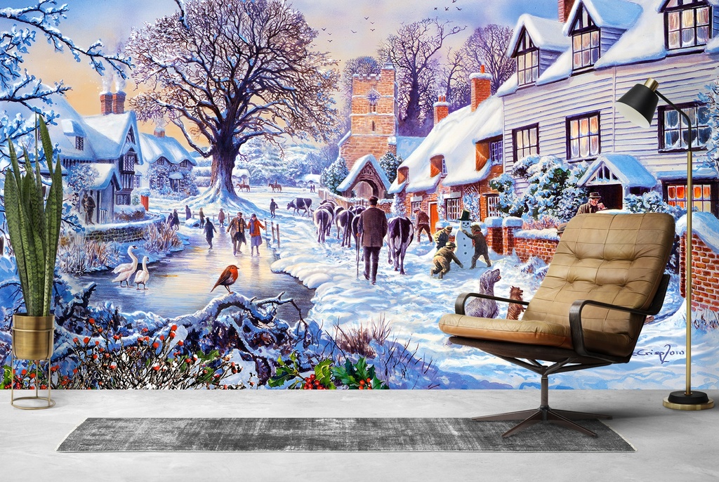 Village in Winter Wall Mural by Steve Crisp