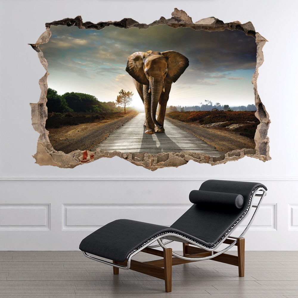 Elephant 3D Hole In The Wall Sticker