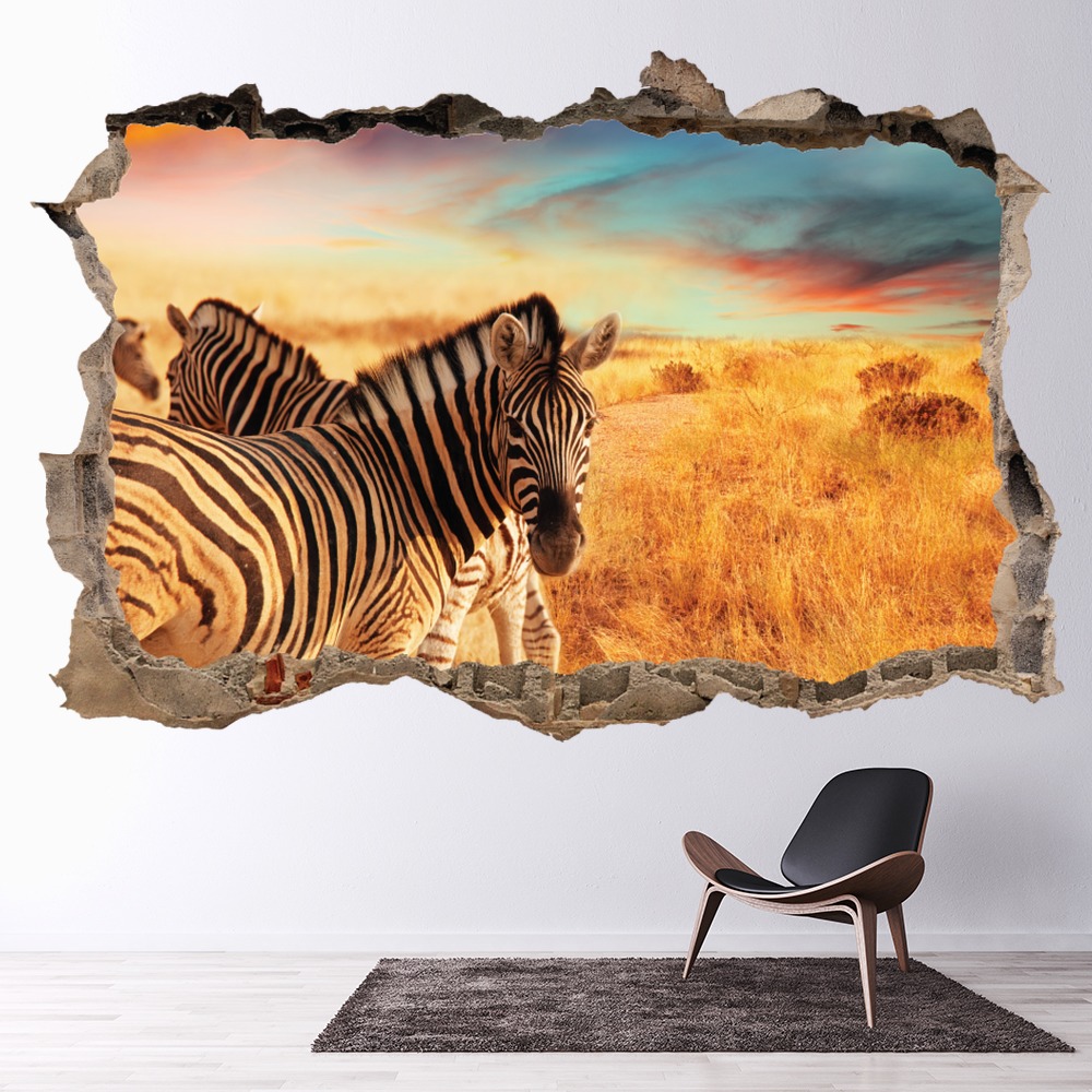 Zebra Sunset 3D Hole In The Wall Sticker | Icon Wall Stickers