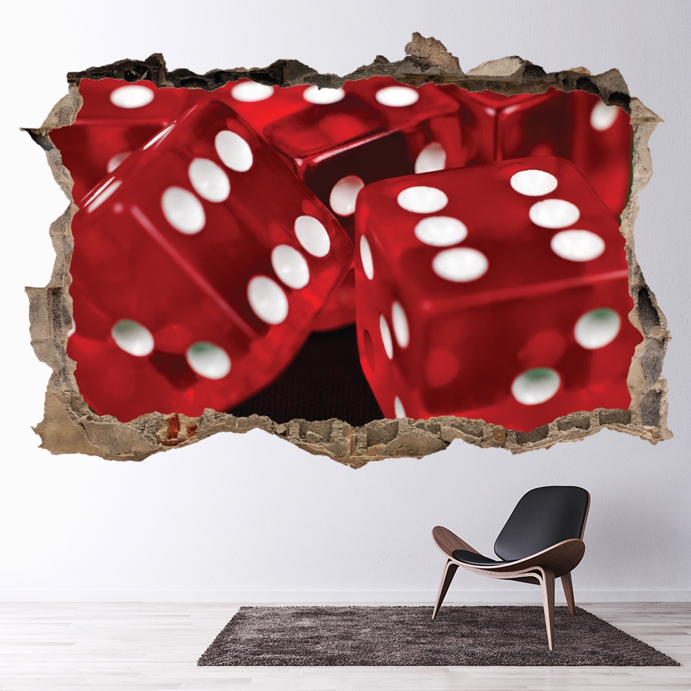 Red Dice Casino 3D Hole In The Wall Sticker | Icon Wall Stickers