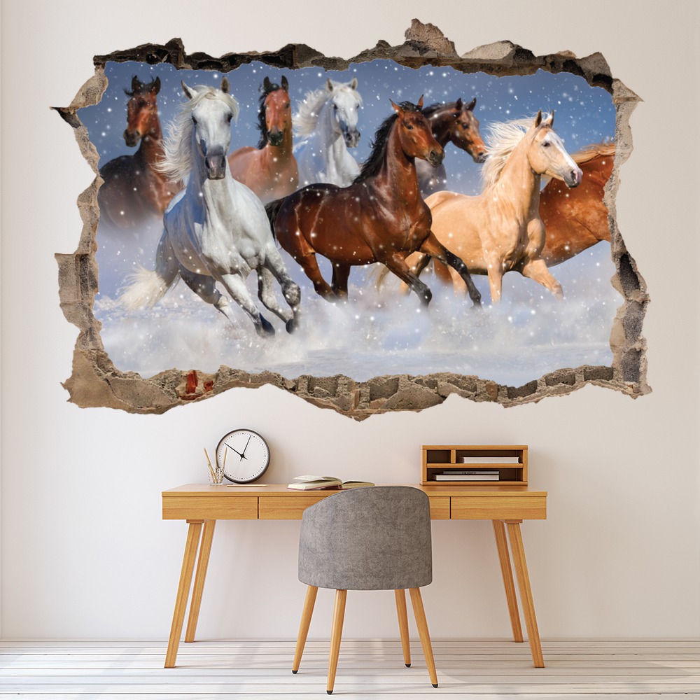 Running Horses 3D Hole In The Wall Sticker | Icon Wall Stickers