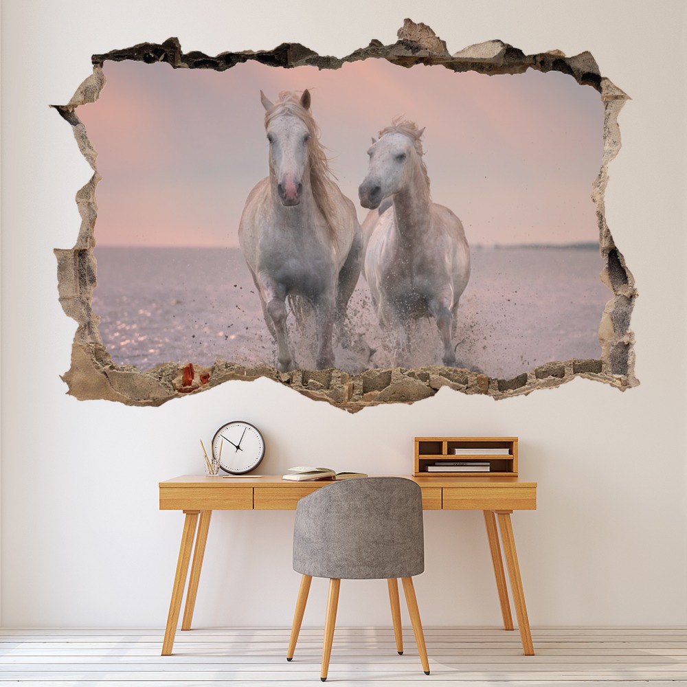 White Horses 3D Hole In The Wall Sticker | Icon Wall Stickers