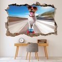 Skateboard Dog 3D Hole In The Wall Sticker